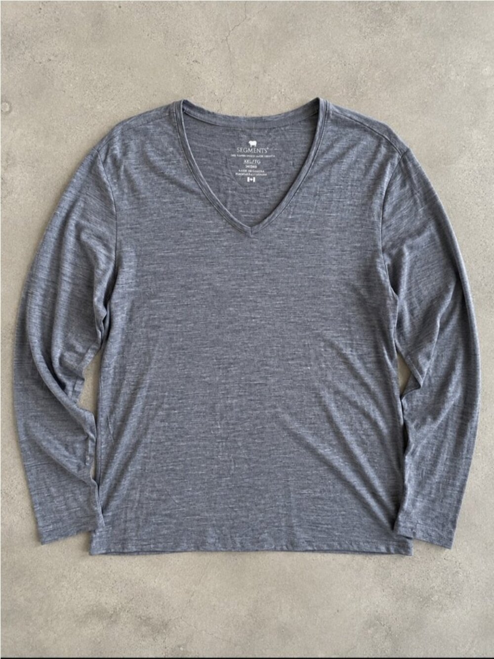 Segments 100% Merino Wool V-Neck Long Sleeve Shirt Woman XXL Grey Canada FLAWS